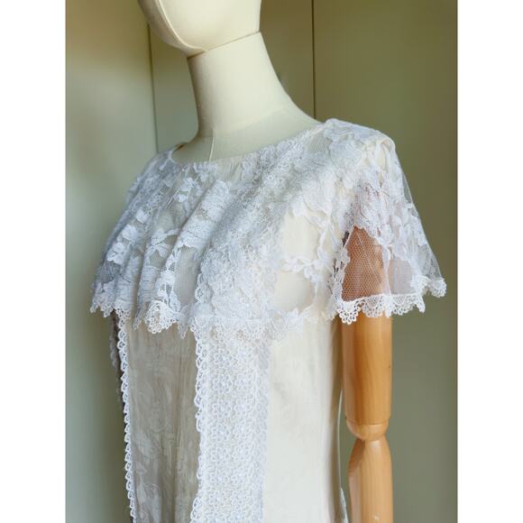 VTG 80s Jessica McClintock Silk Dress Cream White Lace Modern SZ 6-8 Coquette - Picture 11 of 14